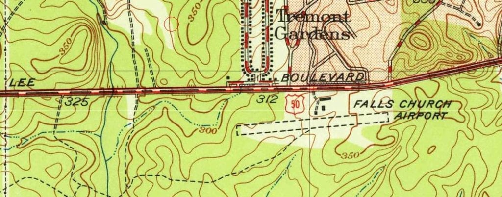 Falls Church Airpark topographic map closeup 1951