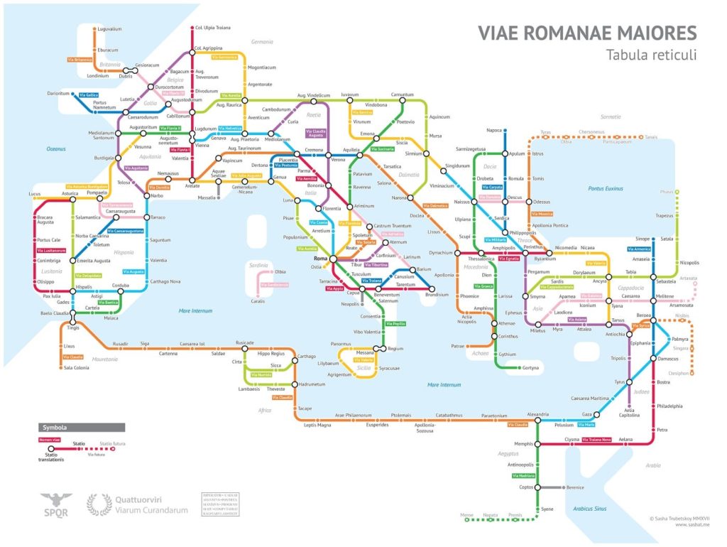 ancient roman roads shown as a modern metro map