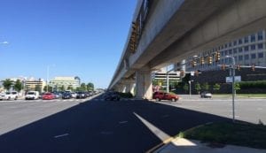 Elevated metrorail in Tysons, Virginia.