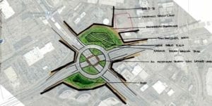 Roundabout concept for intersection of Route 7 and Route 123 in Tysons, Virginia.