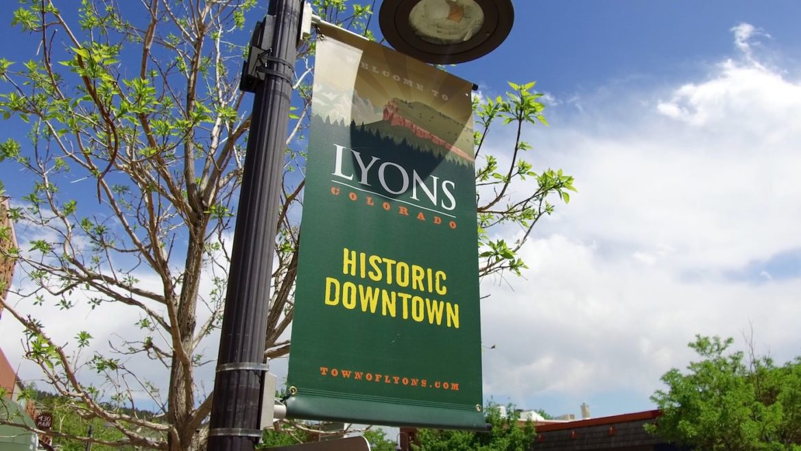 Town of Lyons Colorado historic downtown sign