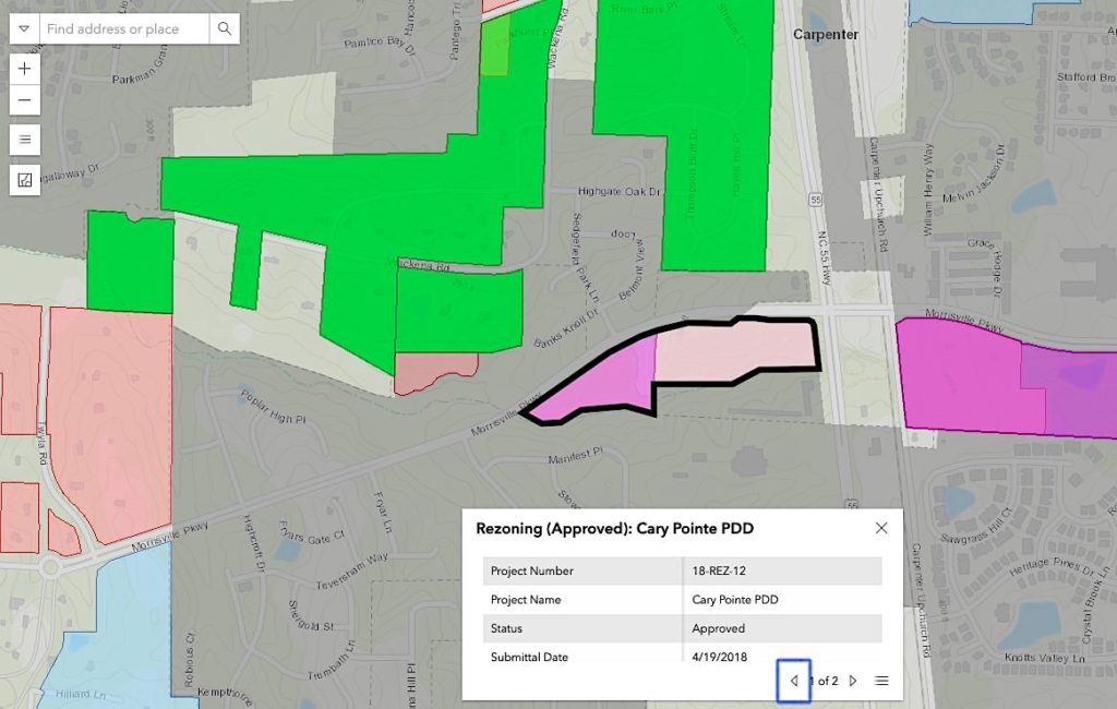 Cary Pointe NC PDD map of rezoning approval