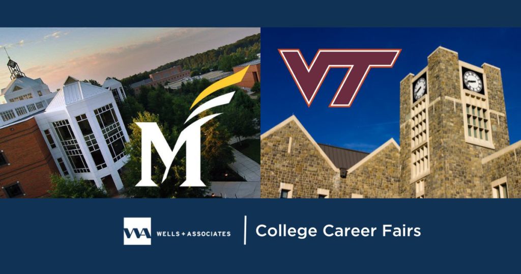 image of GMU and Virginia Tech campuses for Wells + Associates college career fair