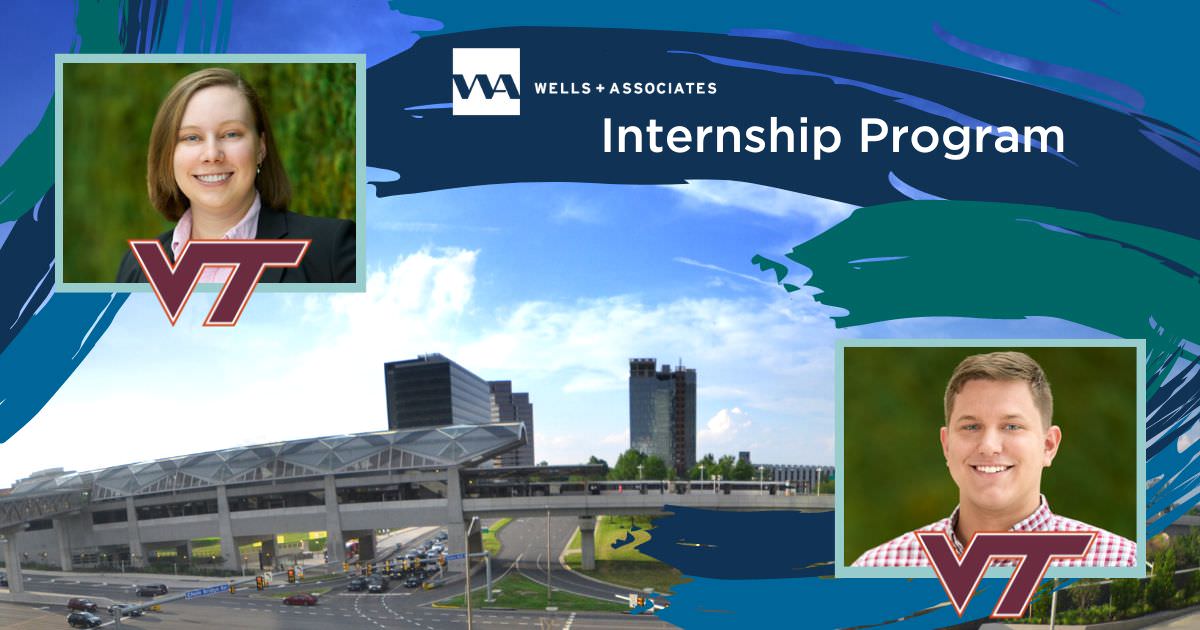 Wells + Associates intern program graphic featuring two traffic engineer portraits
