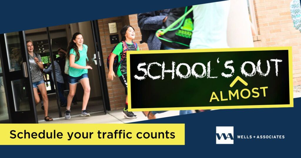 graphic showing kids leaving school - for traffic count article for traffic engineering projects