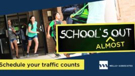 graphic showing kids leaving school - for traffic count article for traffic engineering projects
