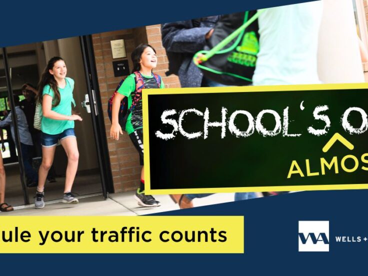graphic showing kids leaving school - for traffic count article for traffic engineering projects