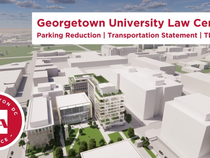 graphic header for transportation case study by Wells + Associates: parking reduction, parking study, transportation statement, tdm plan in washington, dc for georgetown university law center