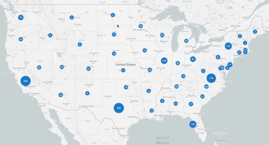 data center map of united states - excerpt taken from www.datacentermap.com