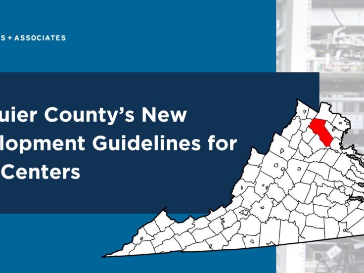 Graphic showing Fauquier County highlighted on a map of Virginia with New Development Guidelines for Data Centers