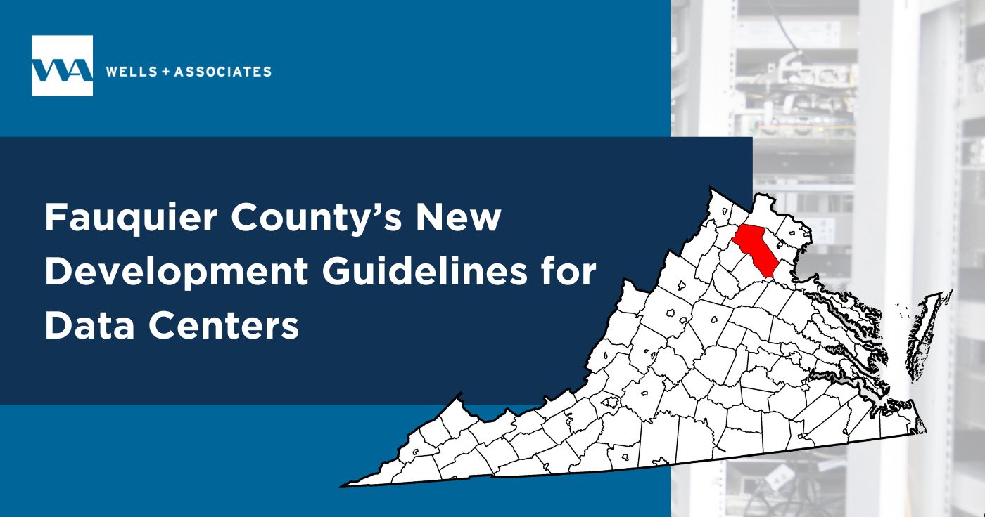 Graphic showing Fauquier County highlighted on a map of Virginia with New Development Guidelines for Data Centers