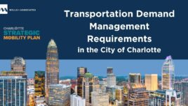 Graphic showing the Charlotte, NC skyline for a blog post about Transportation Demand Management requirements