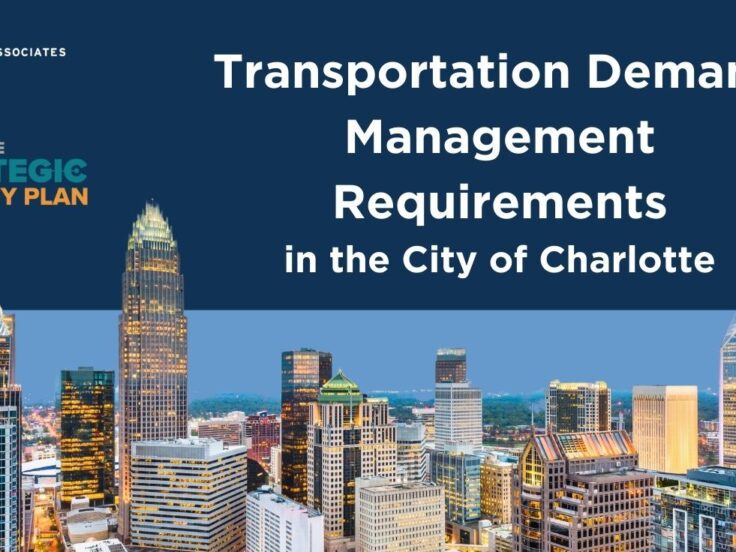 Graphic showing the Charlotte, NC skyline for a blog post about Transportation Demand Management requirements
