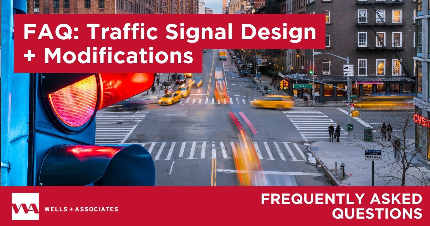 image showing a city intersection and traffic signal for FAQ article about Traffic Signal Design and Modification