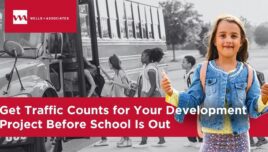 image of school bus and students for article on getting traffic counts for traffic studies while school is in session