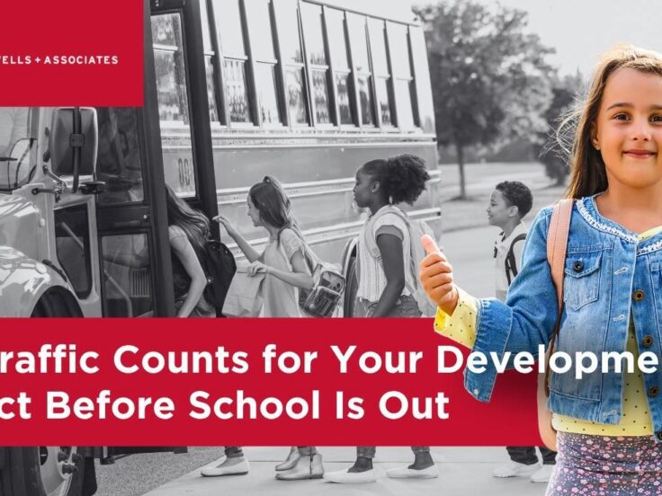 image of school bus and students for article on getting traffic counts for traffic studies while school is in session